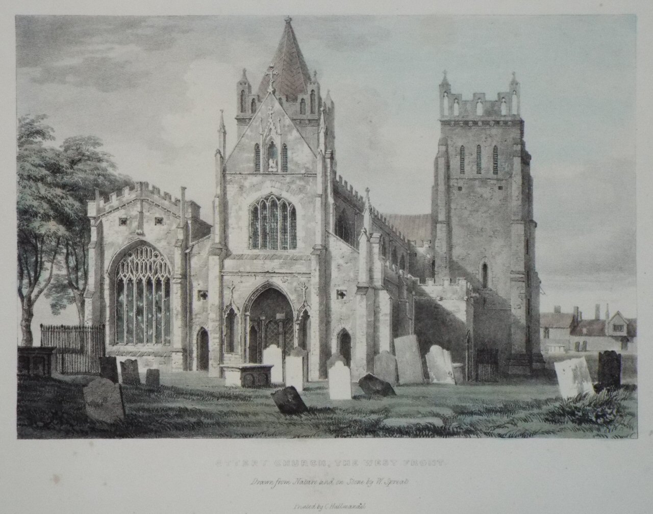 Lithograph - Ottery Church, The West Front. - Spreat